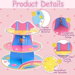 Cartoon Teacher Cake Decorations 3-Tier Girls Happy Birthday Cupcake Stand wi…