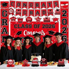 2026 Graduation Decorations, Red and Black Graduation Decorations Set with Co…