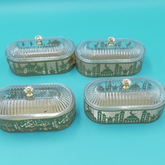 Willinglong 4 Pcs Ramadan Trays with Lid Eid Mubarak Gold Plates Serving Trays