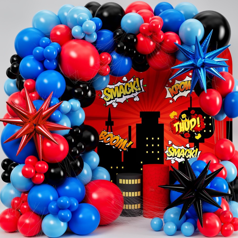 ALL-IN-1 Spider Balloon Arch Kit with BONUS Starburst for Spidy Birthday Deco…