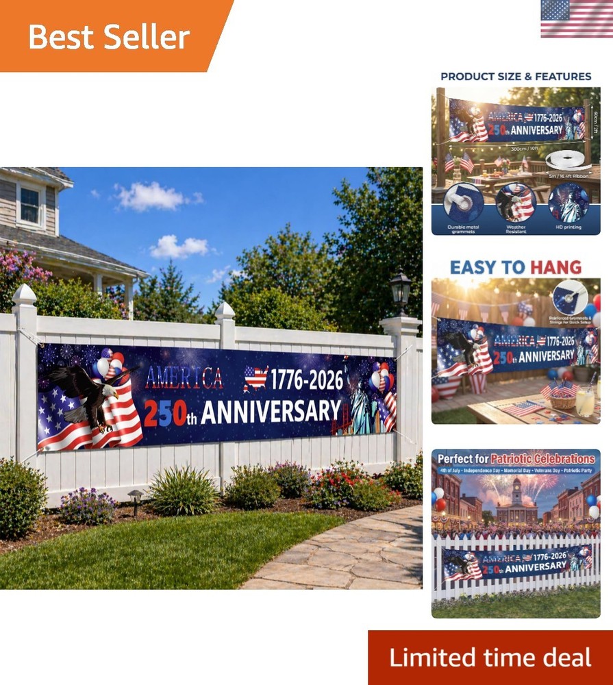 Large 250th Anniversary Banner – Patriotic 4th of July Flag for Indoor & Outdoor