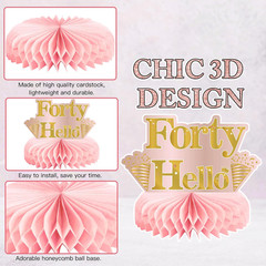 9Pcs 40th Birthday Decorations Pink Rose Gold Honeycomb Centerpieces for Women,H