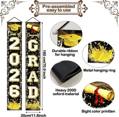 Black Gold Graduation Decorations Class of 2026 Congrats GRAD Porch Sign Banner