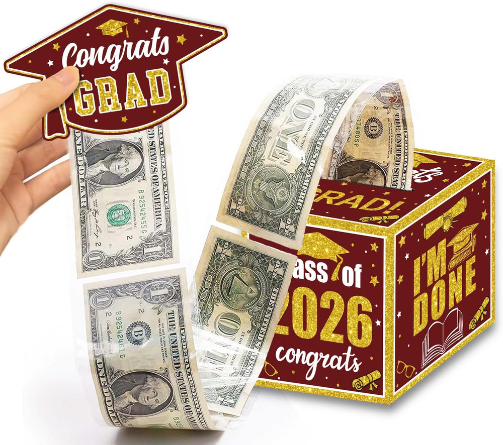 Graduation Decoration Class of 2026 Money Box – Maroon and Gold Graduation Money