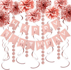 Rose Gold Party Decorations Set – Rose Gold Glittery Happy Birthday Banner, Foil