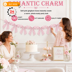 Flutesan 8 ft Pink Gingham Bow Garland Decorations Fabric 8 ft,