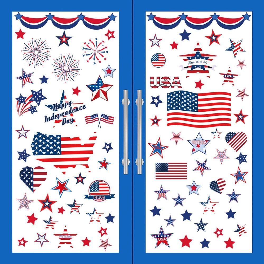 Patriotic Window Clings USA Independence Memorial Day Decor