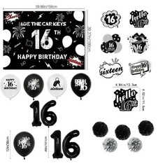 16th BIRTHDAY PARTY Decorations BLACK & SILVER, Hide The Car Keys 16 Years Old