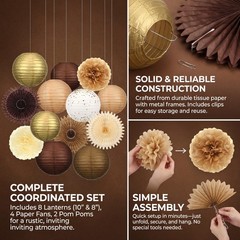 14 PCS Exhale Party Brown Decorations Theme Set Paper Honeycomb Lantern Fan