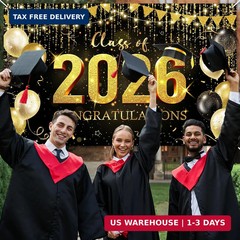 Avezano Graduation Backdrop Black and Gold Congratulations Class of 2026 Banner