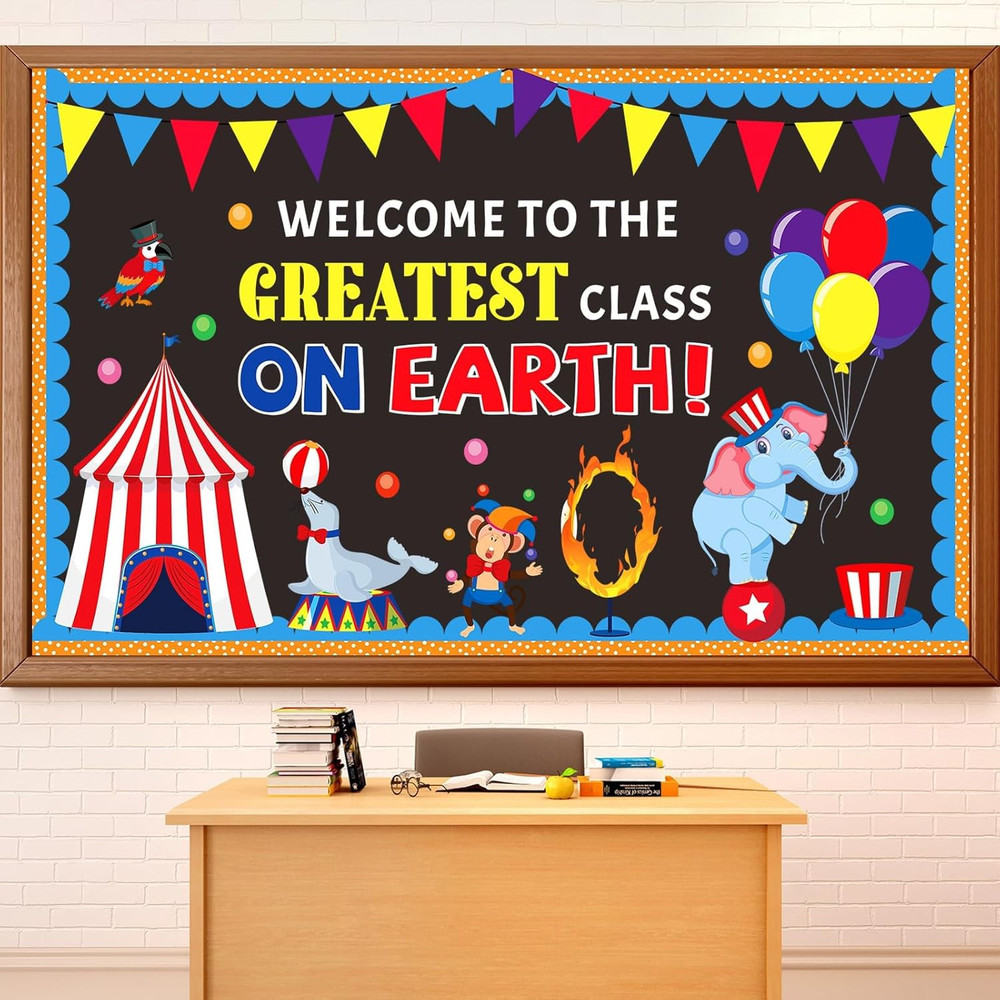Circus Theme Bulletin Board Set Carnival Cutouts Animals Clown Paper Class Door