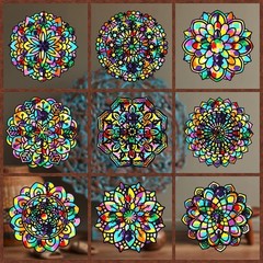 18 Pack Colorful Mandala Window Clings DIY Kit Stained Glass Kits
