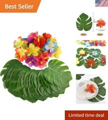 Authentic 60 Pcs Tropical Hibiscus & Palm Leaves for Summer Celebrations