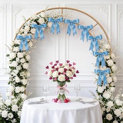1 String Blue Bow Garland Banner, Pre-Strung Ribbon Bows Decorations for