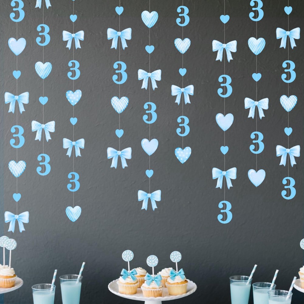 40Ft Blue 3rd Birthday Bow Garland Banner Heart Streamer Party Decor