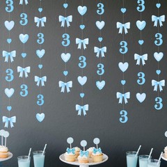 40Ft Blue 3rd Birthday Bow Garland Banner Heart Streamer Party Decor