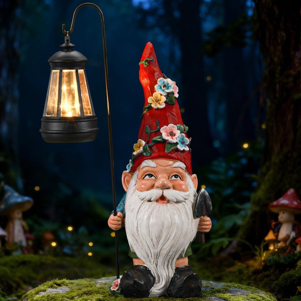 Garden Gnomes Statue with Solar Lantern, Outdoor Gnome Decorations for Yard, …