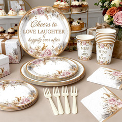 301Pcs Boho Bridal Shower Decorations Complete Party Set, Serves 25 Guests, Boho