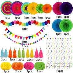 Party Decorations, 41 Pcs Multicoloured Papar Fans Pompoms Garlands String Ti…