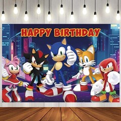 Sonic the Hedgehog Happy Birthday Backdrop 5×3.5ft Birthday Party Decoration