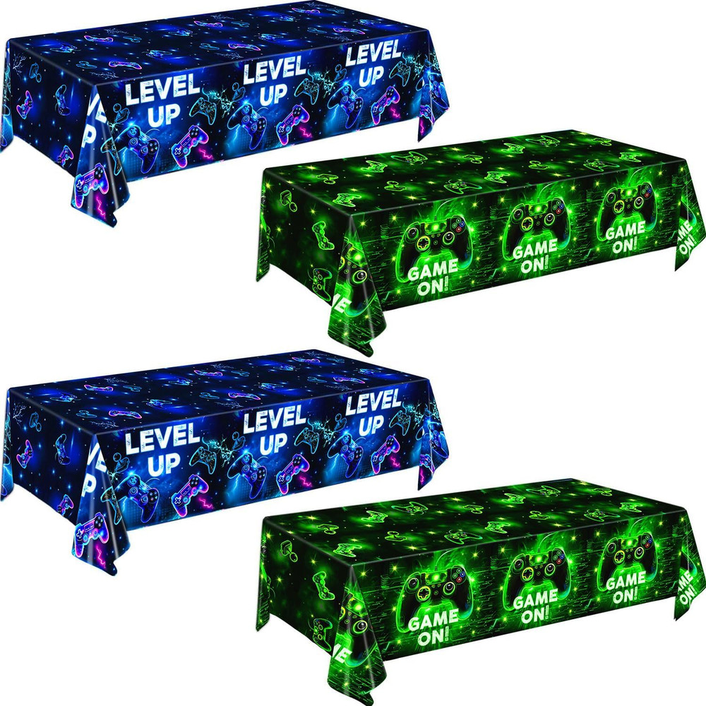 4 PCS Video Game Tablecloth for Player Gaming Birthday Party Decorations, 54 x 1