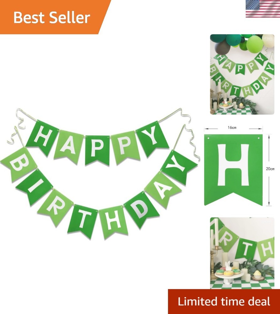 Green Happy Birthday Banner Greenery Theme Party Bunting Supplies Signs for B…