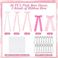 48 PCS Pink Bow Wall Decor Ribbon Bows Party Bridal Shower Wedding Backdrop
