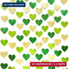 Gold and Green Heart Party Decorations Glitter Paper Love Heart Hanging Banner S