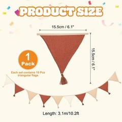 3.1m/10.2ft Fabric Pennant Banner, Pennant Banner Flags, Beige/Coffee