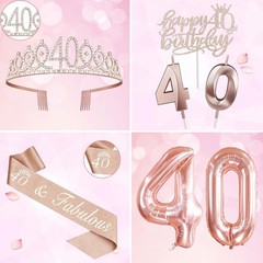40th Birthday Decorations Women, Include 40th Birthday Sash and Crown, Cake T…