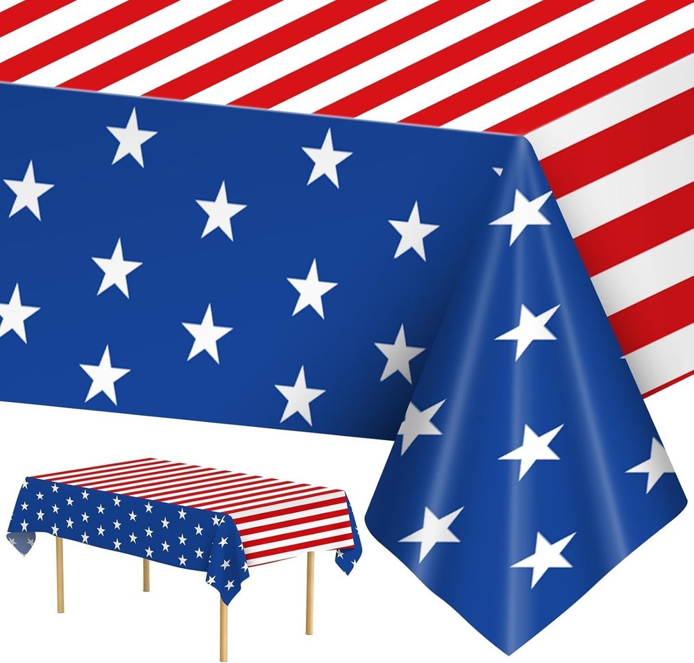 2 Pack American Flag Tablecloths Patriotic Plastic Rectangle Decorations for