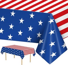 2 Pack American Flag Tablecloths Patriotic Plastic Rectangle Decorations for