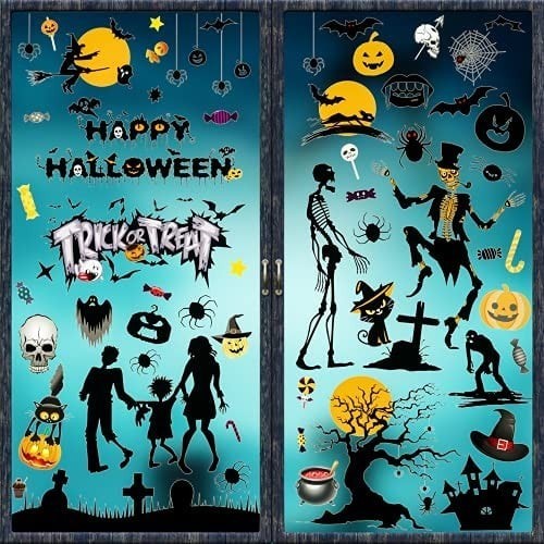 SKELETONS, WITCHES, WEREWOLF, ZOMBIES – HALLOWEEN WALL & WINDOW DECOR – 35×27 CM