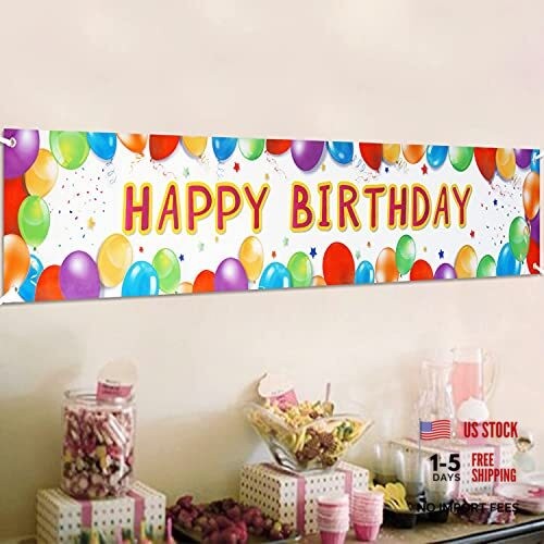 Birthday Banner Happy Birthday Sign Huge Balloon 6×12 Inch (Pack of 1) Colorful
