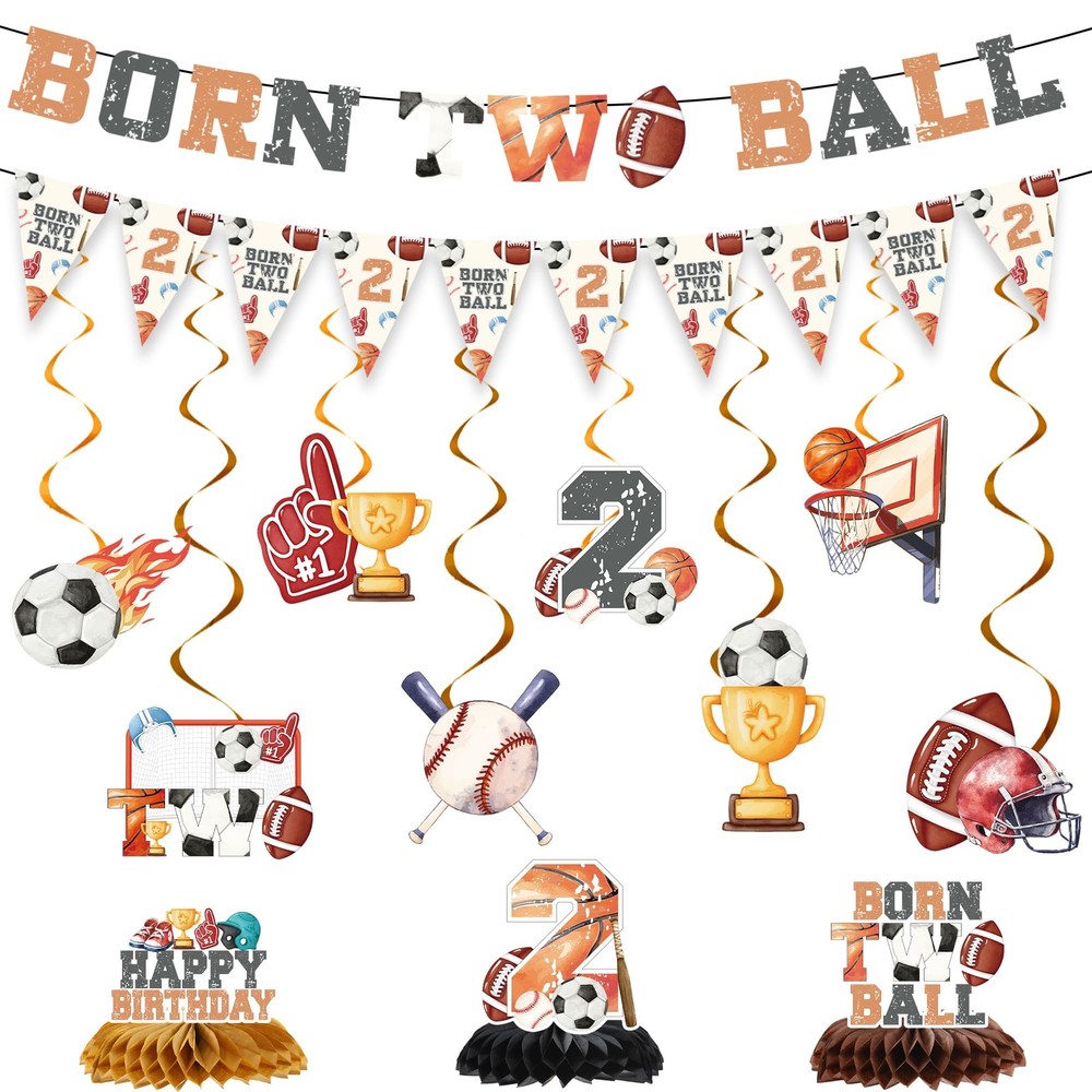 Born 2 Decorations – 13 Pcs Basketball Rugby Football Baseball Party Banner S…