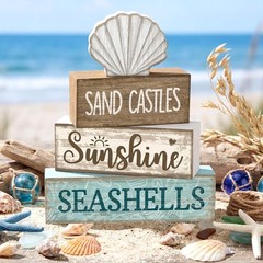 4-Piece Rustic Beach Summer Decor Set – Colorful Wooden Tabletop Centerpieces