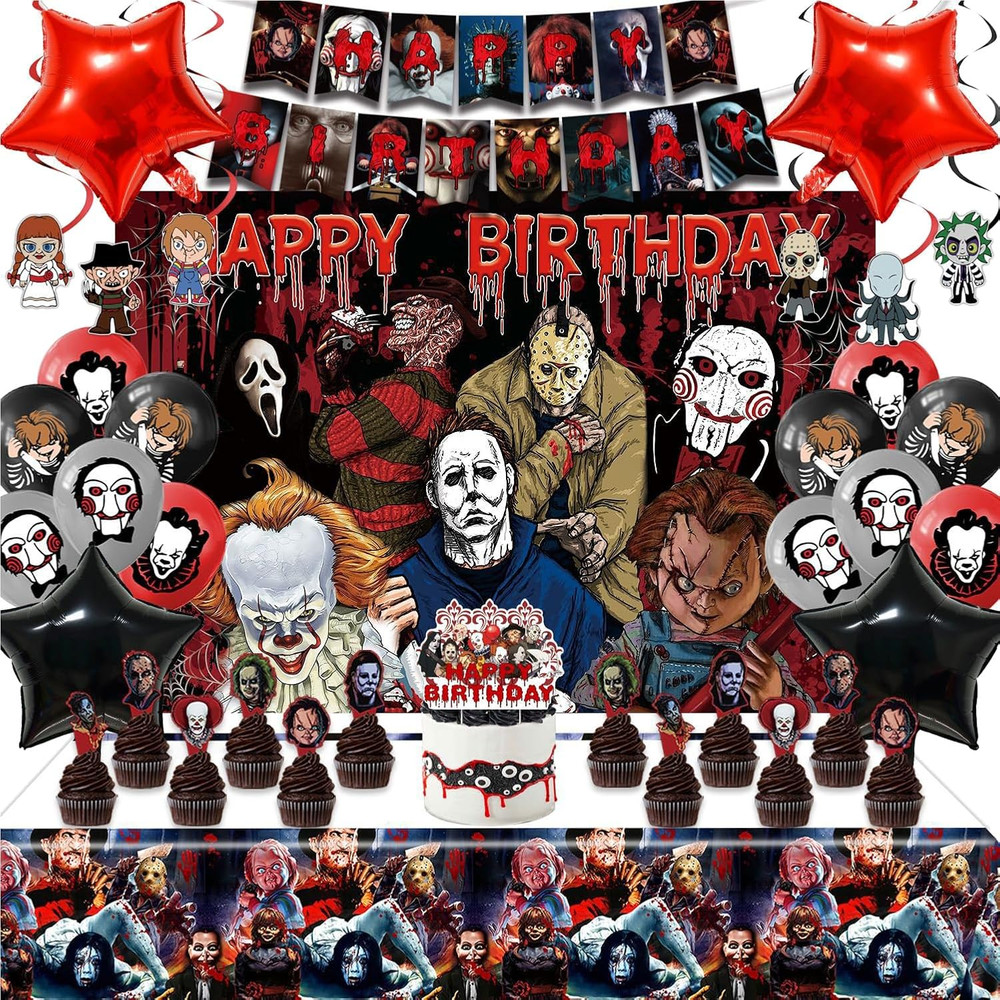 Horror Birthday Party Decorations – 50 Pcs Halloween Theme Kit With