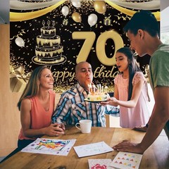 110x180cm Large Size Happy Birthday Banner 70th Black Gold Birthday Decoration