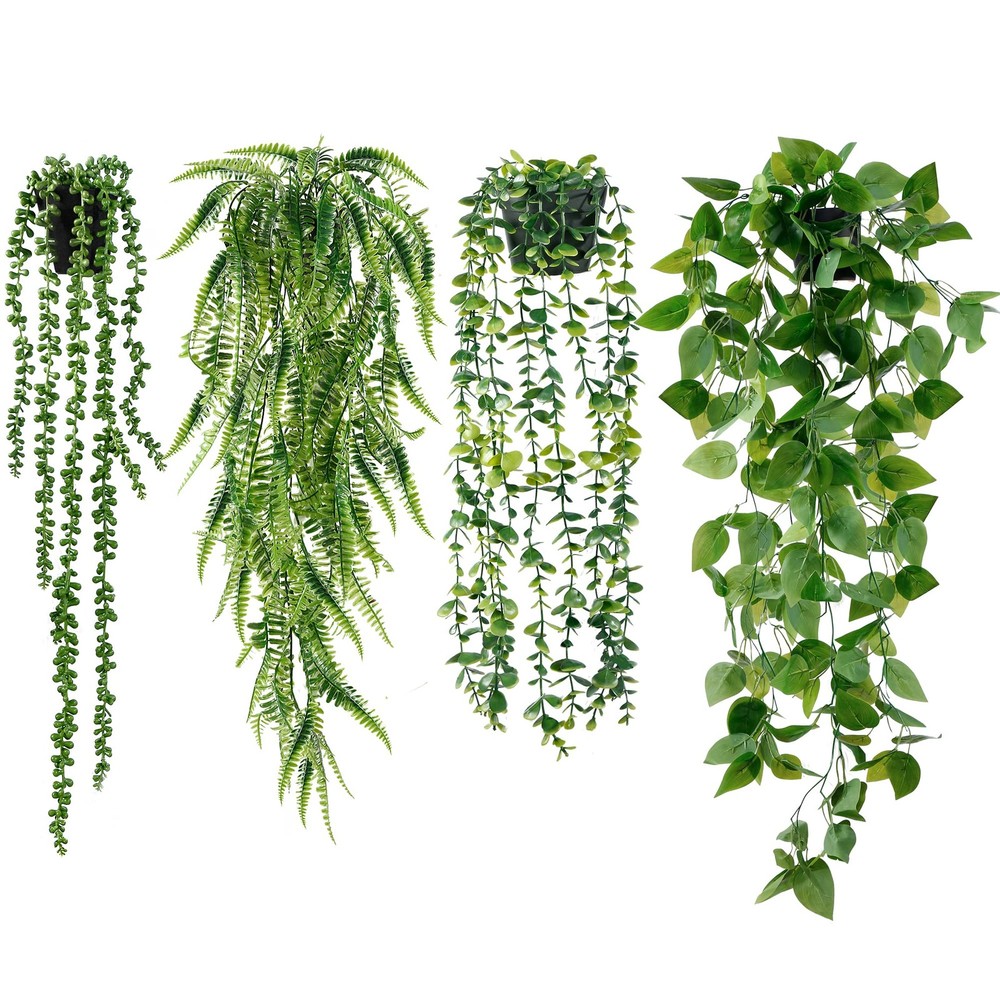 Sggvecsy Fake Hanging Plants 4 Pack Artificial 4 Pack, Green