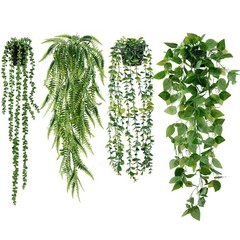 Sggvecsy Fake Hanging Plants 4 Pack Artificial 4 Pack, Green