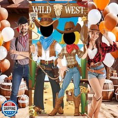Western Cowboy Backdrop Decorations Party Wild West Photo Prop Backdrop Banne