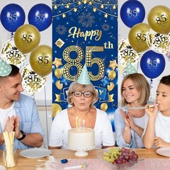 RUMIA 85th Birthday Party Decorations for Men Navy Blue Gold Happy Banner wit…