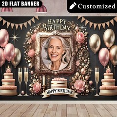1pc 2D Flat Flower Theme Personalized Birthday Custom Poster Banner Indoor♪