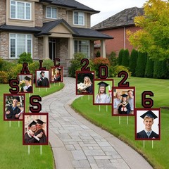 12 Pcs Graduation Yard Signs 2026 – K-12 School Photo Frames with Stakes, Maroon