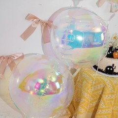 12Pcs Iridescent Round Foil Balloons, 22″ 15″ 10″ 4D Clear Ball Balloon, Holo