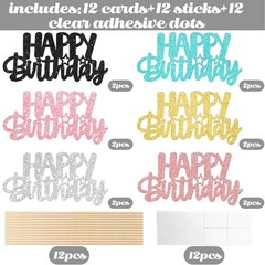 12Pcs Happy Birthday Centerpiece Sticks, Colorful Glitter Table Toppers, Sign