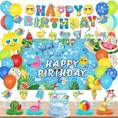 Blue Summer Pool Birthday Party Decoration For Boy Balloons Backdrop Cake Topper