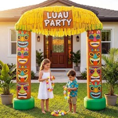 Colorful 8.5 FT Self-Inflating Tiki Decoration with LED Lights For Luau Events