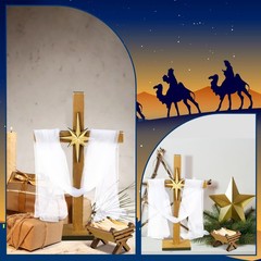 3 Pcs Christmas Cross Table Decorations Christian Wooden Jesus Holy Cross Sta…