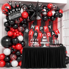 Red and Black Birthday Party Decorations, White Foil Balloons